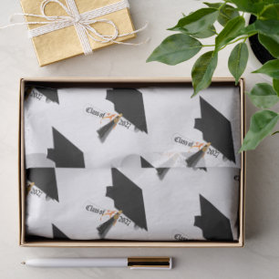 Abschlussklasse mit Hut und Diplom des Abschlussja Seidenpapier