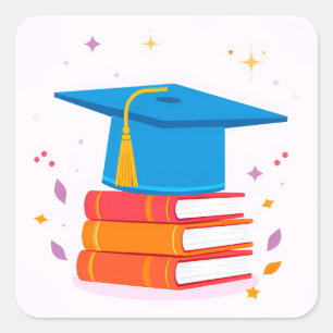 Abschlussmütze Erfolgsgeschenk für Schüler Quadratischer Aufkleber