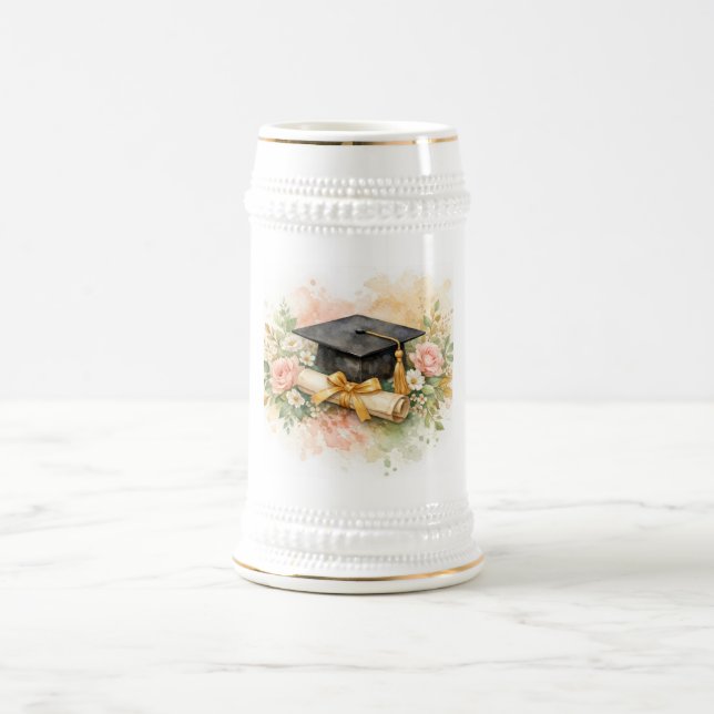 Abschlussmütze mit Blumendesign Bierglas (Mittel)