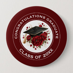 Abschlussmütze und rote Rosen Abschlussjahrgang 20 Button