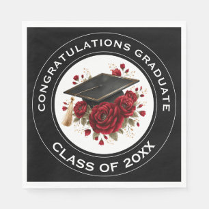 Abschlussmütze und rote Rosen Abschlussjahrgang 20 Serviette