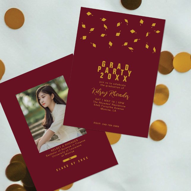 Abschlussmützen-Wurf Marineblaue und Goldene Absch Einladung (Von Creator hochgeladen)