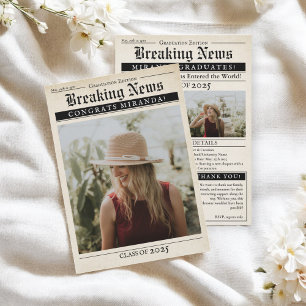 Abschlusszeitung im Vintage-Retro-Stil mit 3 Fotos Ankündigung