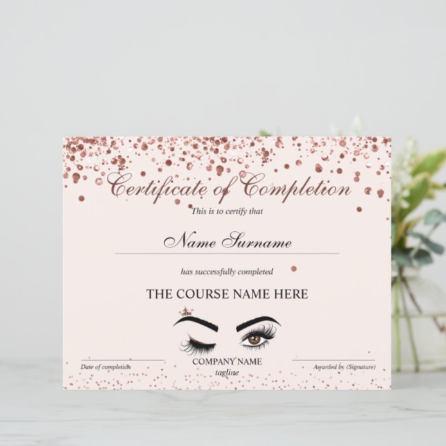 Abschlusszertifikat "Brows Lash Course" (Stehend Vorderseite)