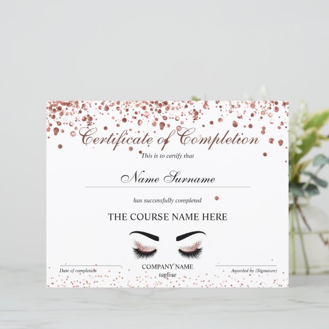 Abschlusszertifikat "Brows Lash Course" (Stehend Vorderseite)