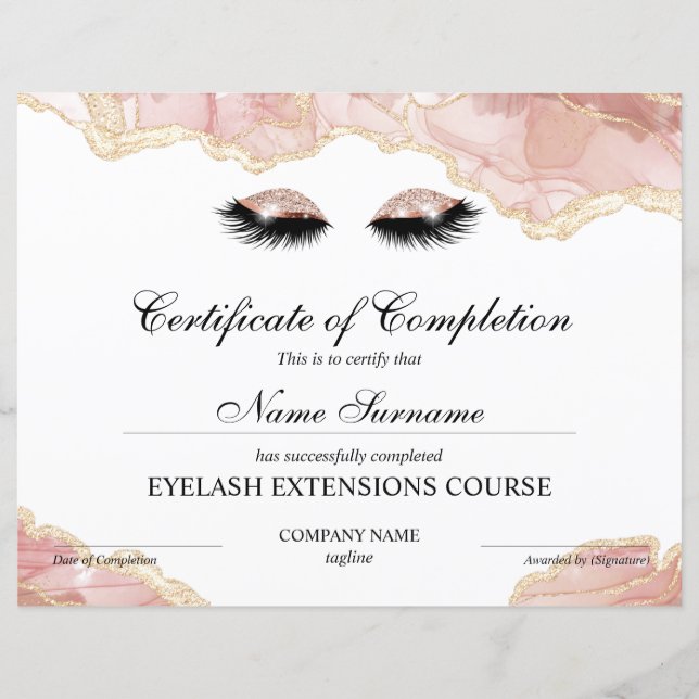 Abschlusszertifikat Lashes Kurs (Vorderseite)