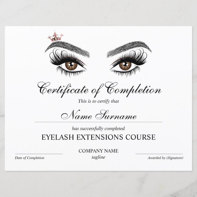 Abschlusszertifikat Lashes Kurs (Vorderseite)