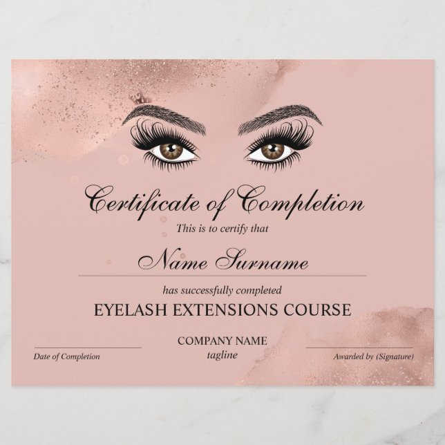 Abschlusszertifikat Lashes Kurs (Vorderseite)