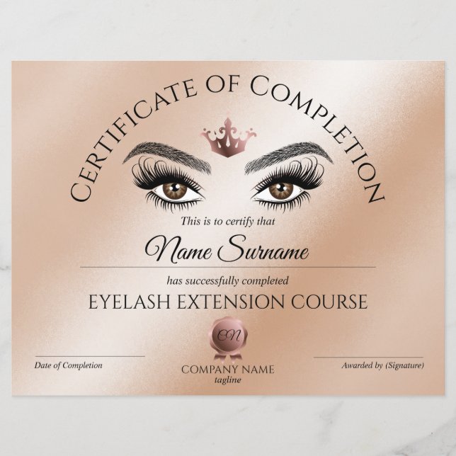 Abschlusszertifikat Lashes Kurs (Vorderseite)