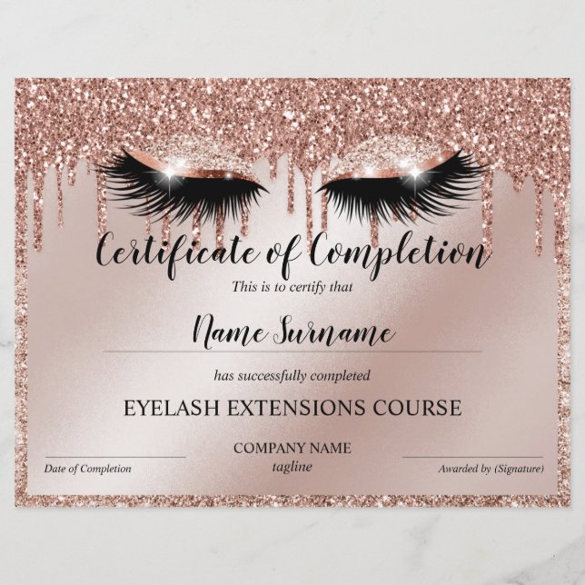 Abschlusszertifikat Lashes Kurs (Vorderseite)