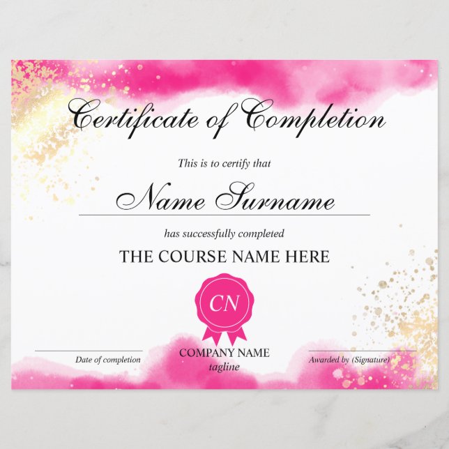 Abschlusszeugnis des Kurses Aquarell (Vorderseite)