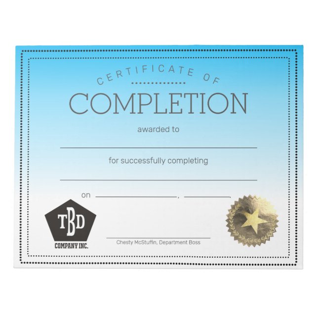 Abschlusszeugnis für Auszeichnungen von Mitarbeite Notizblock (Vorderseite)