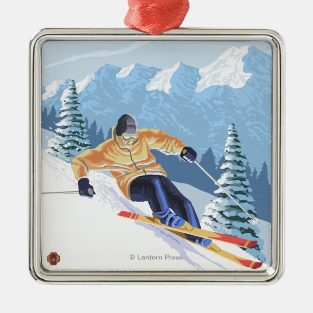Abschüssiger Schnee SkierColorado Silbernes Ornament (Vorne)