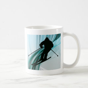 Abschüssiger Skifahrer auf eisigen Bändern Kaffeetasse