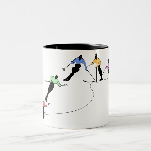 ABSCHÜSSIGER SKIFAHRER-SCHNEE-SPORT ZWEIFARBIGE TASSE (Mittel)