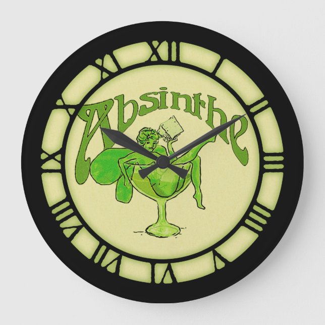 Absinthe Fairy aus Glas Große Wanduhr (Vorderseite)