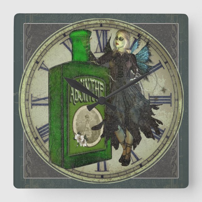 Absinthe Fairy - La Fée Verte - The Green Fairy Quadratische Wanduhr (Vorderseite)