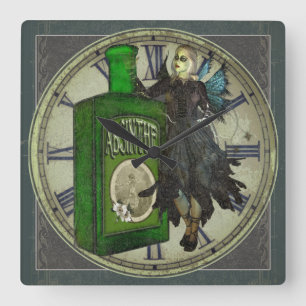Absinthe Fee - La Fée Verte - Die Grüne Fee Quadratische Wanduhr