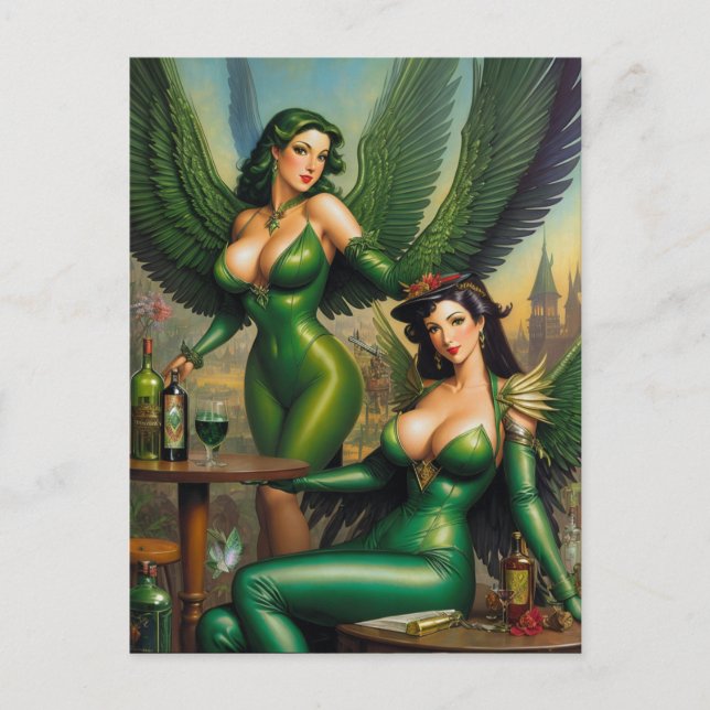 Absinthe Green Fairies Postcard Postkarte (Vorderseite)