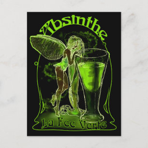 Absinthe La Fee Verte Fairy mit Glas Postkarte