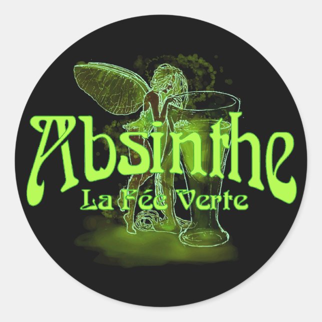 Absinthe La Fee Verte Fairy mit Glas Runder Aufkleber (Vorderseite)