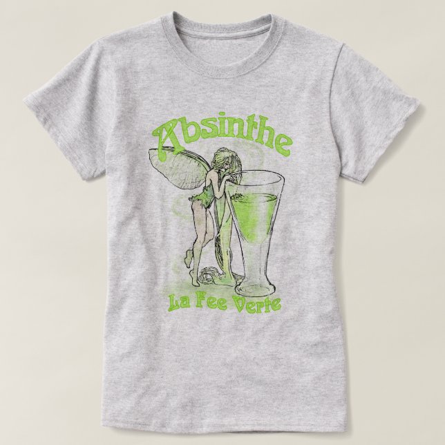 Absinthe La Fee Verte Fairy mit Glas T-Shirt (Design vorne)