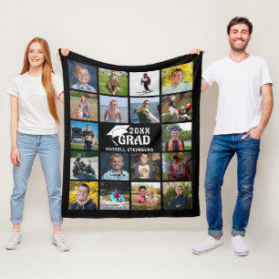 Absolvent 18 Foto Collage Grad Cap Jahr Schwarz Fleecedecke