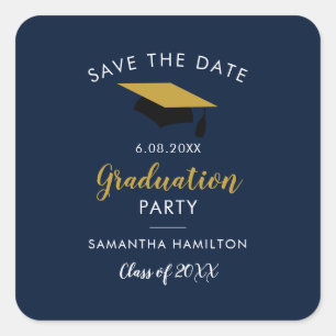 Absolvent 2024 Skript Save the Date Grad Navy Blue Quadratischer Aufkleber