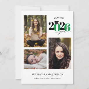 Absolvent 3 Fotos Collage Grün Abschlussjahrgang 2 Einladung