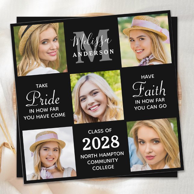 Absolvent 5 Fotocollage Schwarzer Abschluss Ankündigung (Von Creator hochgeladen)