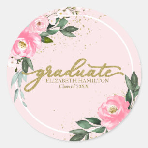 Absolvent Hot Pink Florale Abschlussfeier Runder Aufkleber
