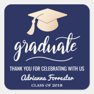Absolvent  Hut  Danke, Navy Blue Quadratischer Aufkleber