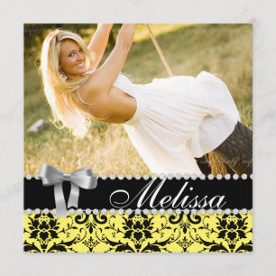 Absolvent-Mitteilungs-Damast-Gelb-Foto modern Einladung