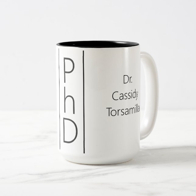 Absolvent Name PhD Zweifarbige Tasse (VorderseiteRechts)