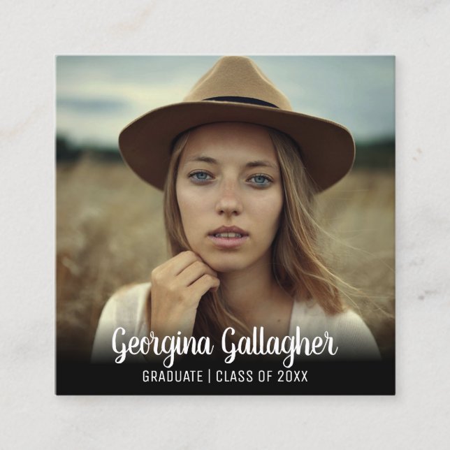 Absolvent-Namen-Skript des Abschluss-modernes Quadratische Visitenkarte (Vorderseite)