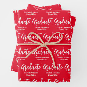 Absolvent Rot und Weiß Absolventenname Abschlussja Geschenkpapier Set