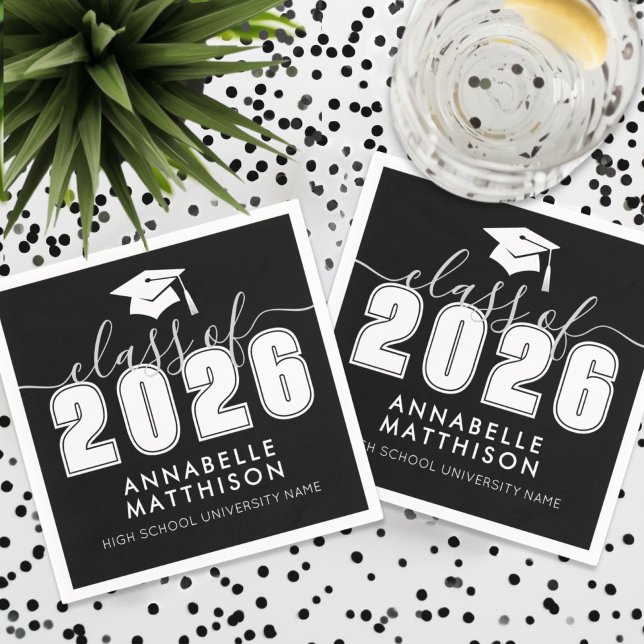Absolvent Schwarze Abschlussfeier Serviette (Graduate Black Graduation Napkins)
