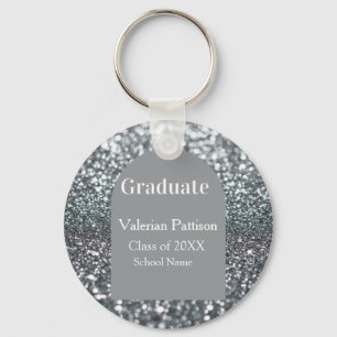 Absolvent Silber Grau Glitter Bogenform Name Jahr Schlüsselanhänger