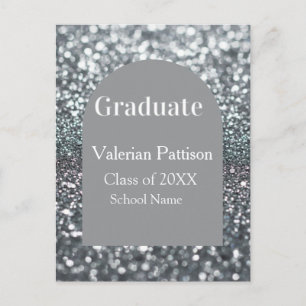 Absolvent silbergrauer Glitter-Bogen-Form Name Jah Postkarte
