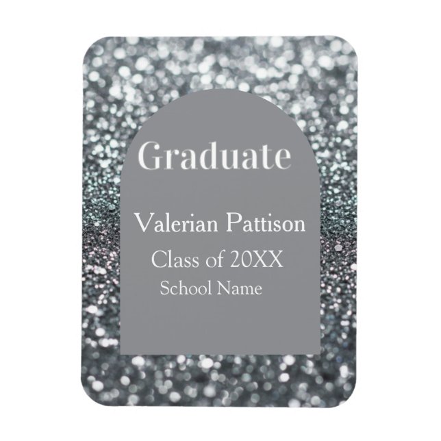 Absolvent silbergrauer Glitter-Bogenform Name Jahr Magnet (Vertikal)