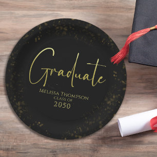 Absolvent Simple Grad Schwarz Gold Kalligraphie Sc Pappteller
