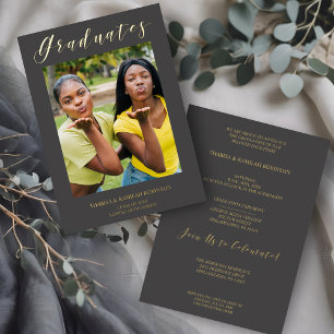 Absolventen Echt Gold Moderne Typografie Foto Folieneinladung