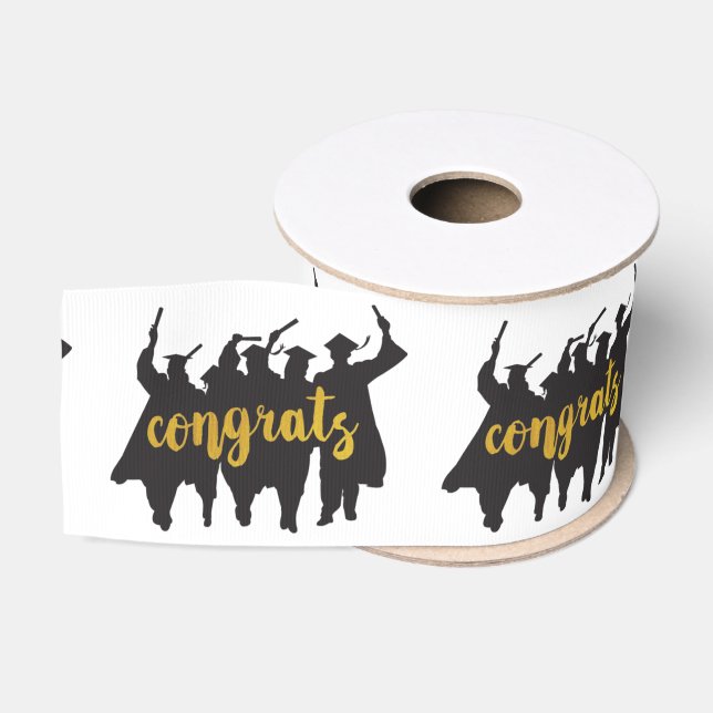 Absolventen-Silhouetten mit Gratulationstext Ripsband (Spule)