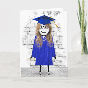 Absolventin als Stockfigur mit Haar und Diplom Karte