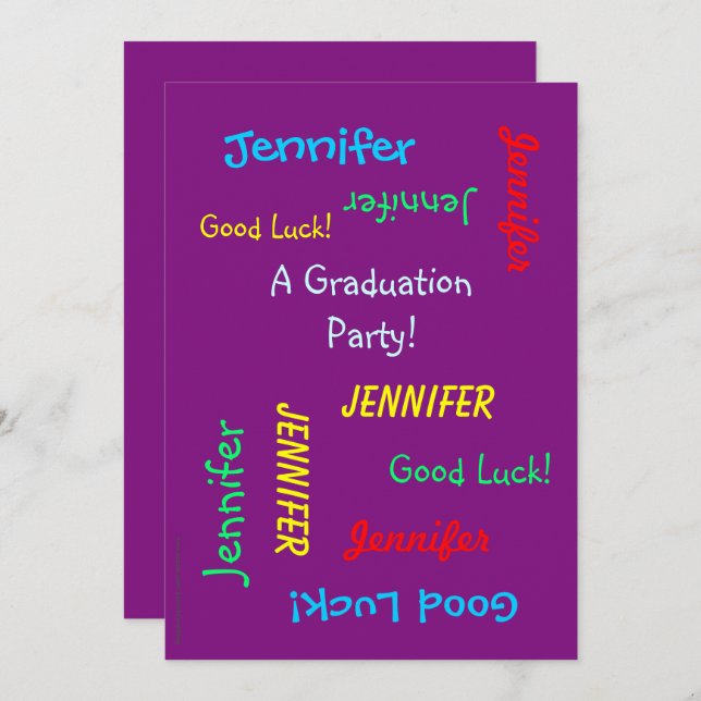 Absolventin, Personalisierter Name, Lila Einladung (Vorne/Hinten)