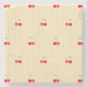 Absorbierendes Retro-Kirschen-Muster Retro-Pop Steinuntersetzer