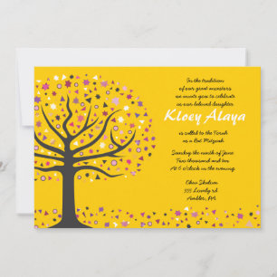 Abstact Tree of Life Bat Mitzvah Einladung Gold