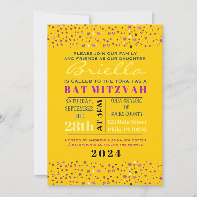 Abstact Tree of Life Bat Mitzvah Einladung Gold (Vorderseite)