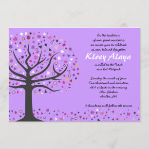 Abstact Tree of Life Bat Mitzvah Einladung Lila