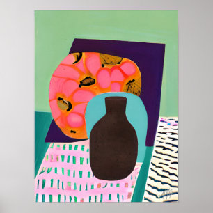 Abstact Vase and Table Setting in Aqua and Orange Poster